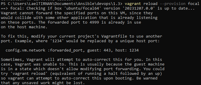 problème de port vagrant pour playbook ansible