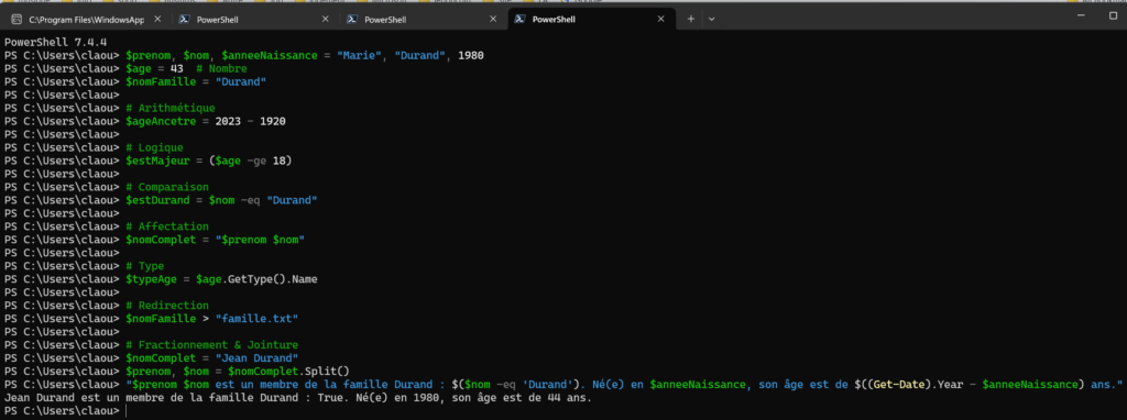 Affichage Powshell des opérateur