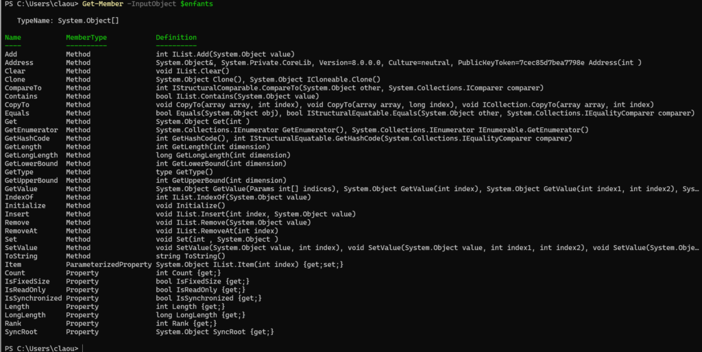 Possibilité de manipulation de tableau powershell