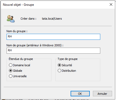 Les créations groupes dans l'Active directory
