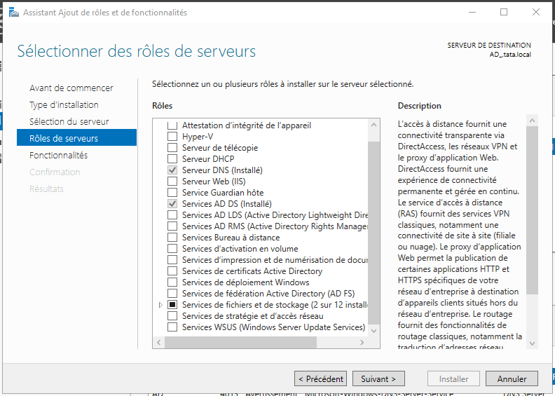 Les rôles dans l'active directory