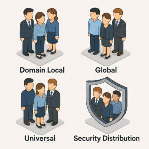 Les Groupes 👥dans Active Directory (Domain Local, Global, Universel & Sécurité, Distribution)